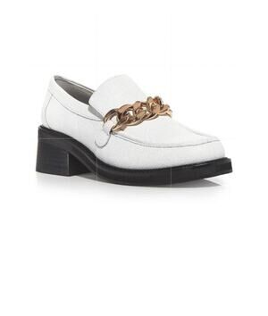 Aqua Lena Shoes Women's Size 6 Bone Lizard White Loafer Gold Chain New Boxed